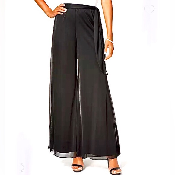 Jeffrey & Dara Pants - Jeffrey & Dara Sheer Chiffon lined wide pants sash belt black size small high